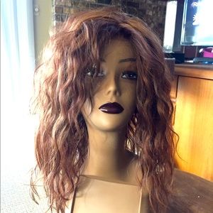 Synthetic auburn and brown curly unit
